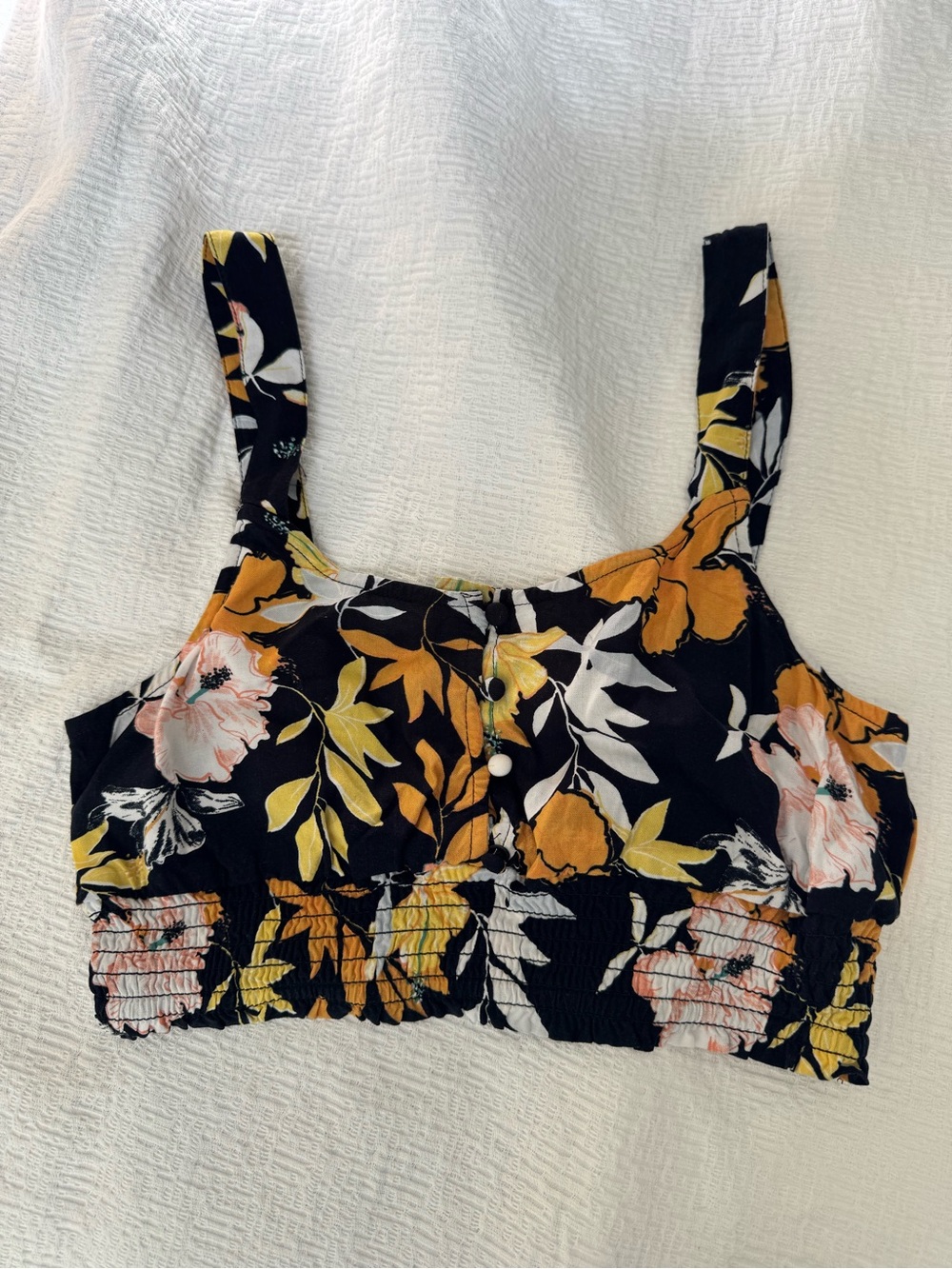 Roxy Floral Smocked Crop Tank Top